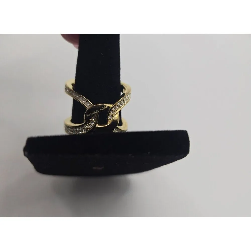 Michael Kors Gold-Tone Knot Crossover Interlocking Crossover Crystal Ring Size 7